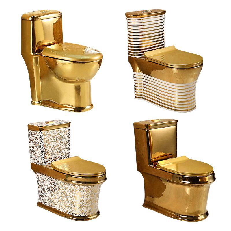 Luxury Modern Commode Gold Ceramic Siphonic One Piece Toilet For Bathroom Floor Mount Electroplated Golden Plated Color Wc Toilet