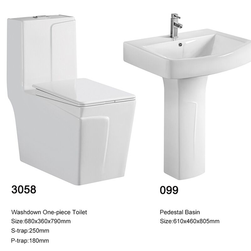 Modern Siphon Flush Water Closet Commode Ceramic Bathroom 1 Piece Wc Toilet Wash Basin Sink Set -05-3058_009-5