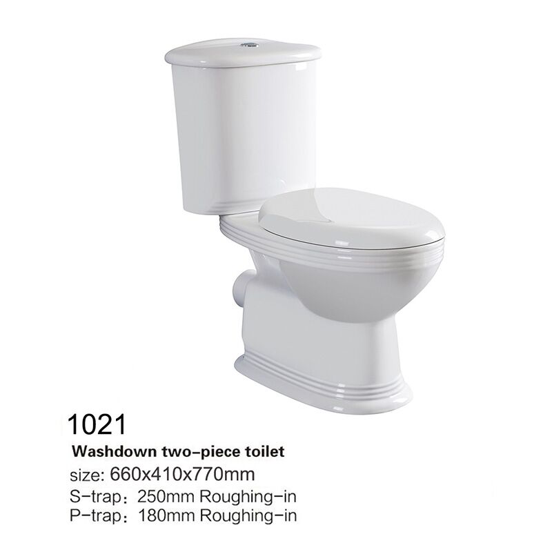New Model Dual Flush Washdown 2 Piece Toilet P Trap 180mm WC Water Close Coupled Toilet-02-1021